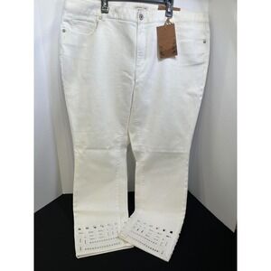 Coldwater Creek White Natural Fit Eyelet Hem Jeans Size 18 NWT